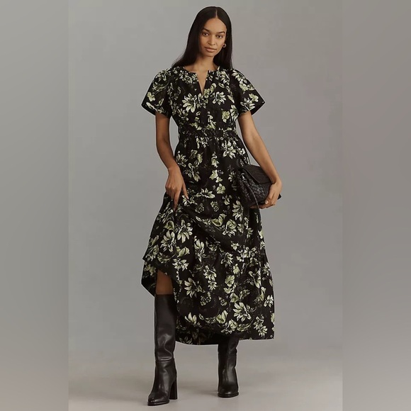 Anthropologie Somerset Maxi Dress Plus Size Grey (Black Green Floral) Summer - Picture 2 of 15